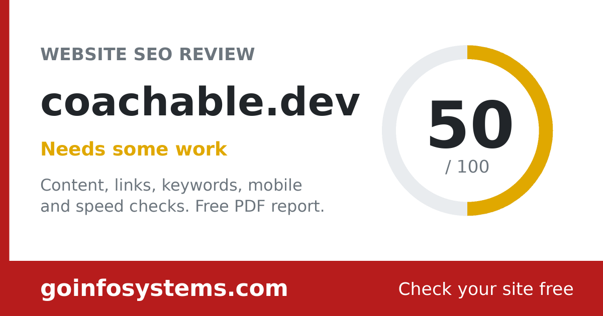 coachable.dev - De score is 50/100