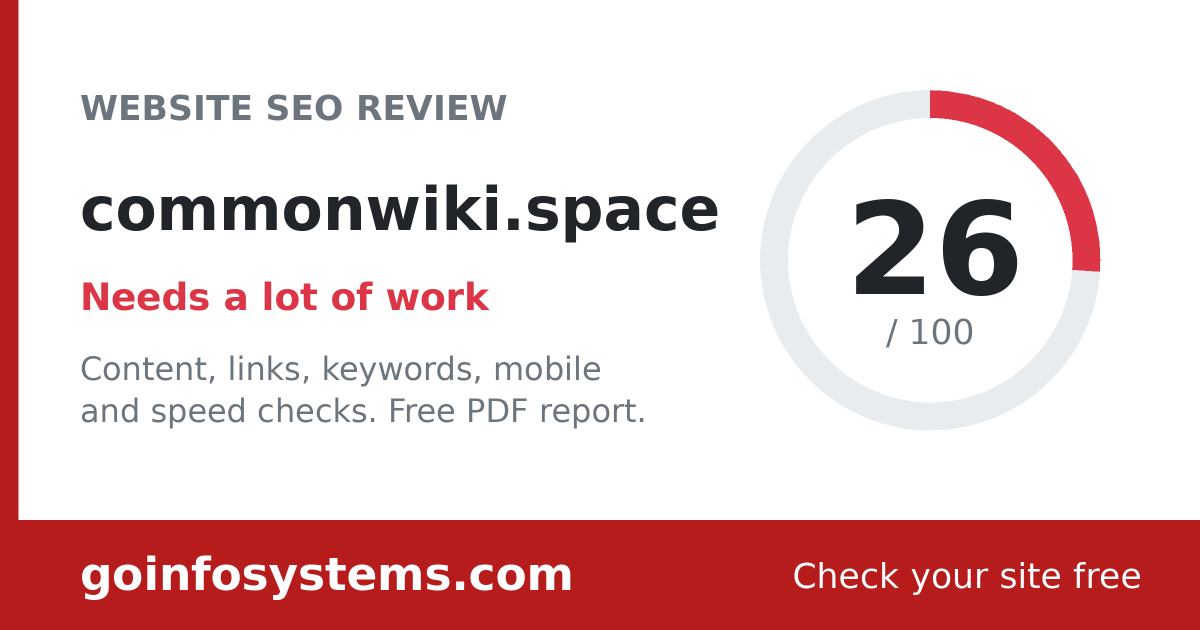 commonwiki.space - Le score est de 26/100