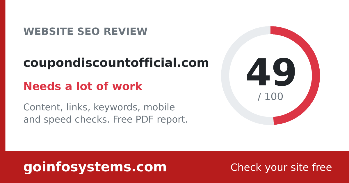 coupondiscountofficial.com - The score is 49/100