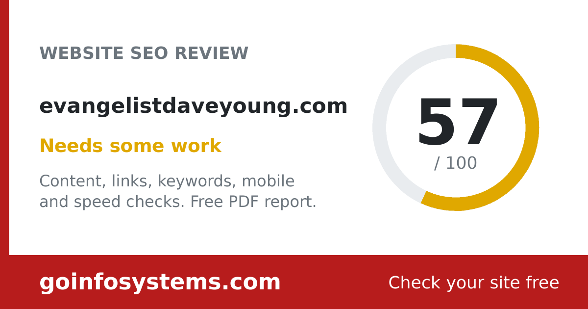 evangelistdaveyoung.com - The score is 57/100