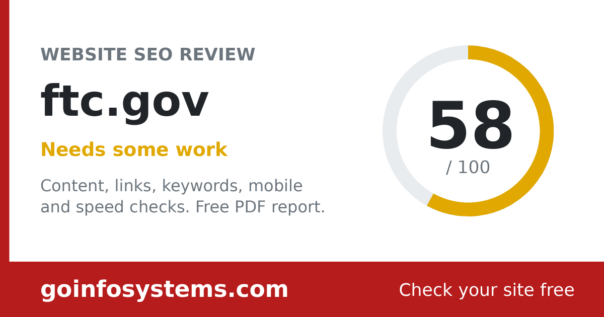 ftc.gov - O resultado é de 58/100