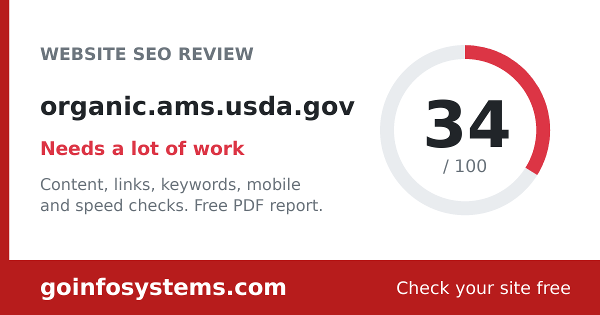 organic.ams.usda.gov - Scoren er 34/100
