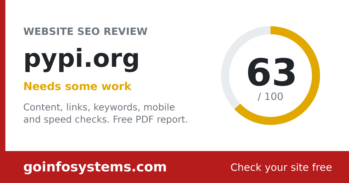 pypi.org - The score is 63/100