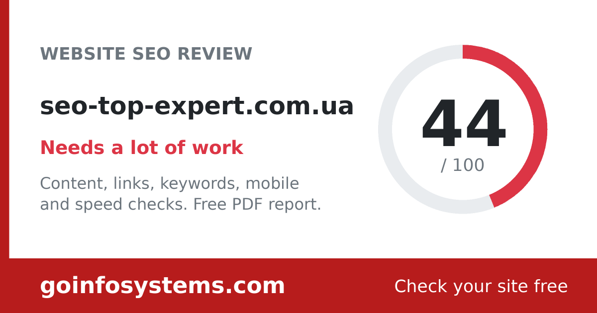 seo-top-expert.com.ua - The score is 44/100