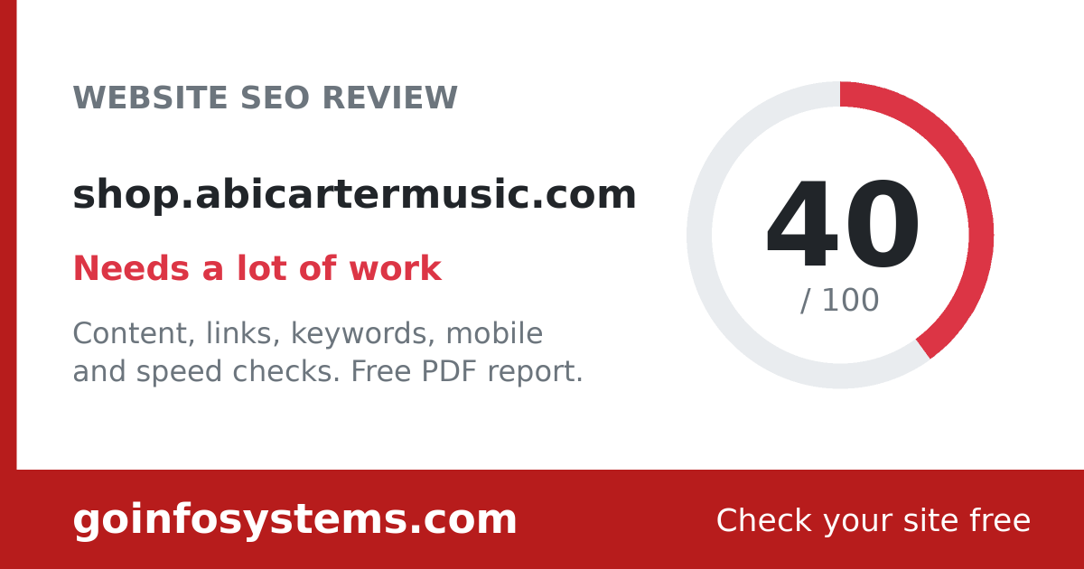 shop.abicartermusic.com - Scoren er 40/100