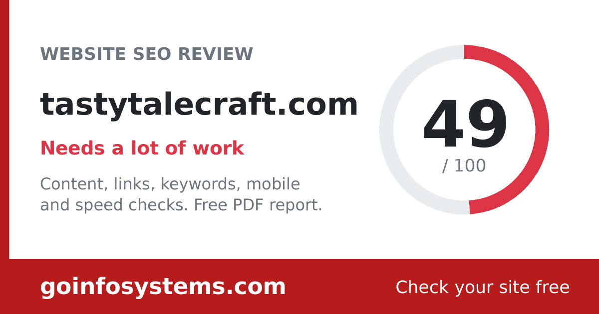 tastytalecraft.com - The score is 49/100