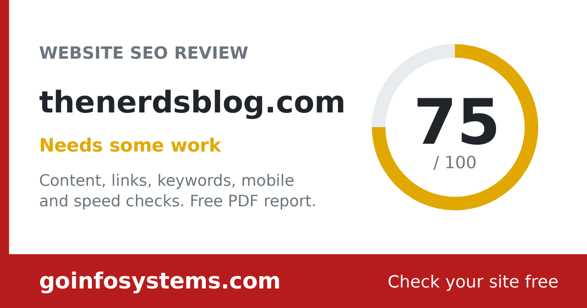 thenerdsblog.com - The score is 75/100